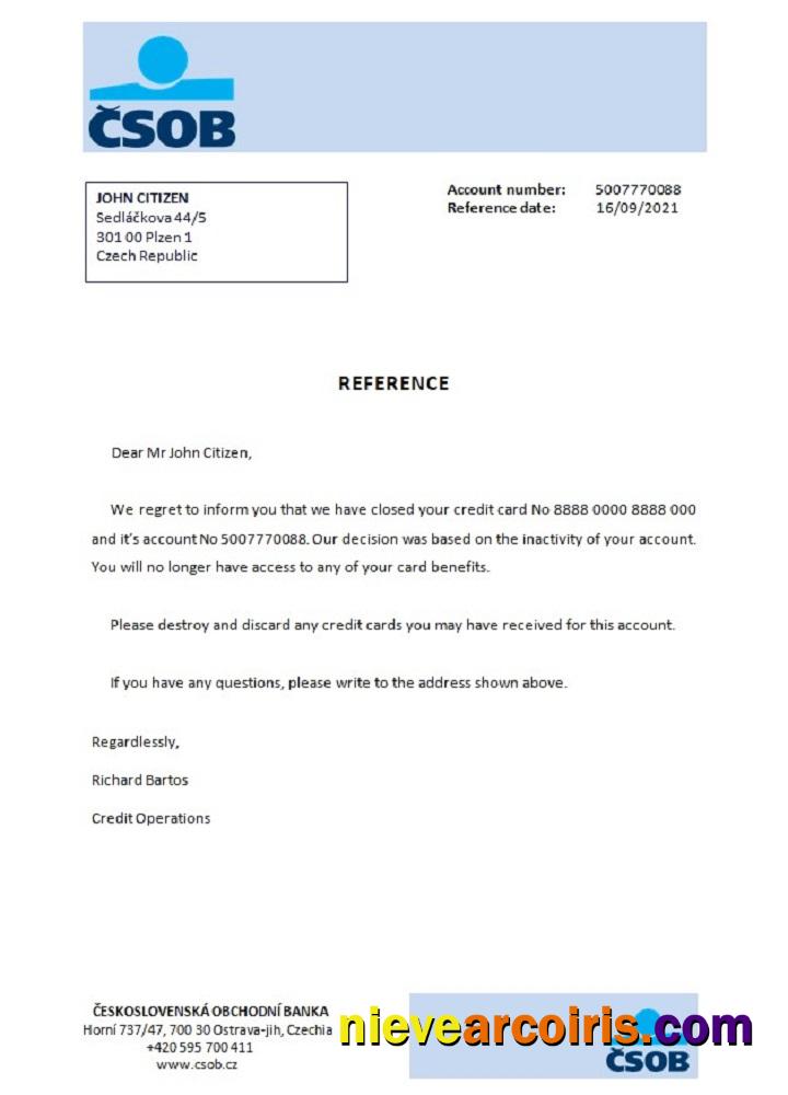 Czech Republic CSOB closure reference